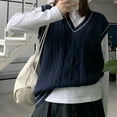 thumbnail image 2 of UJNDER V Neck Sweater Vest for Women Oversized Sleeveless Loose Knit Tops Cable Knit Style Navy One Size, 2 of 6