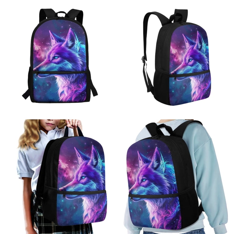 SEANATIVE Galaxy Wolf Backpack Lunch Bag and Pencil Case 