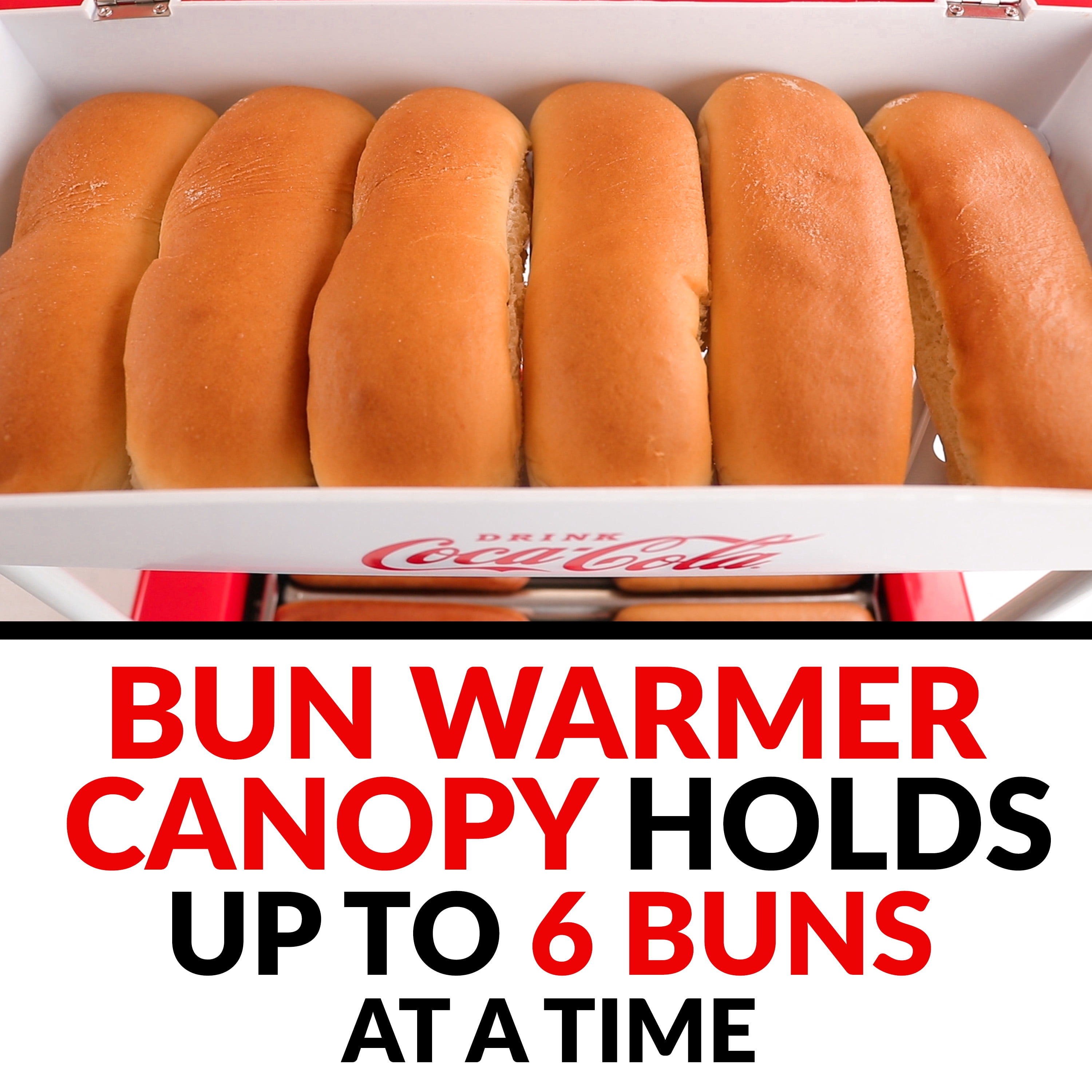 Nostalgia Coca-Cola Hot Dog Roller with Canopy Bread Warmer, 8 Hot Dog and 6 Bun Capacity