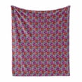 thumbnail image 1 of Floral Soft Flannel Fleece Blanket, Poppy Petals Romantic Bouquets Meadow Blooms Rural Beauty on Dark Ceil Blue, Cozy Plush for Indoor and Outdoor Use, 50" x 60", Magenta Vermilion, by Ambesonne, 1 of 5