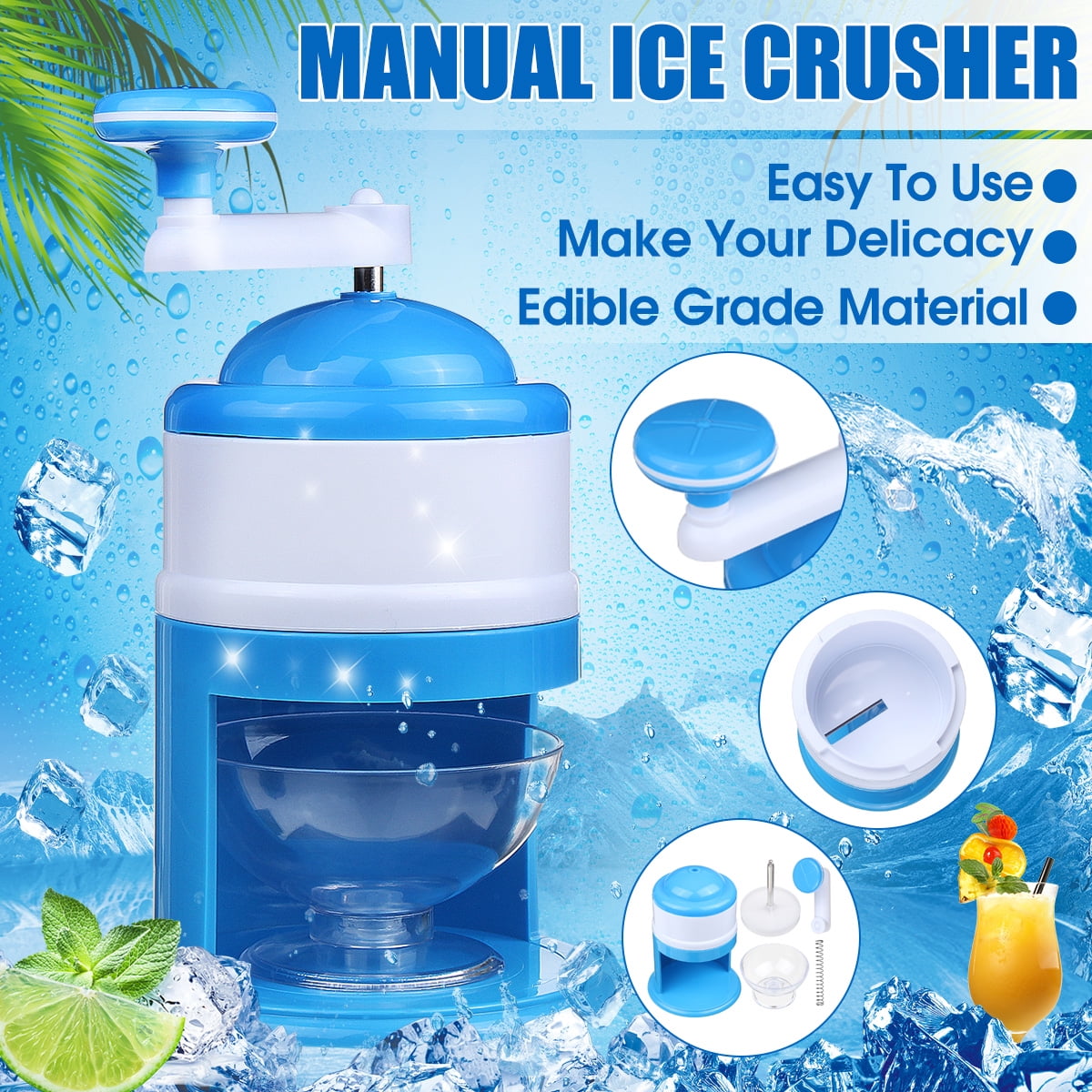 Snow Cones Hand Crank Manual Ice Crusher,Shaved ice Machine,Ice Crusher Shredder for Home Bar Kitchen Used for Cocktails and Smoothies 