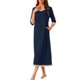 thumbnail image 4 of INSPIRE CHIC Women's Nightgown 3/4 Sleeve V Neck Loungewear Long Sleep Nightshirt with Pockets L Blue, 4 of 6