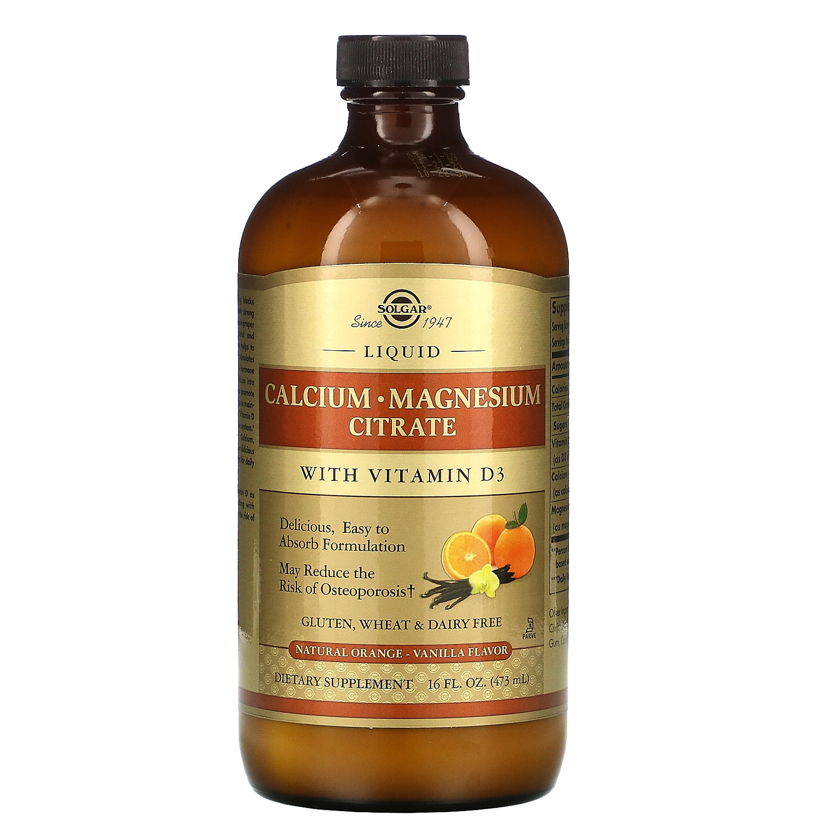 Solgar Calcium Magnesium Citrate Liquid with Vitamin D3 Natural Orange