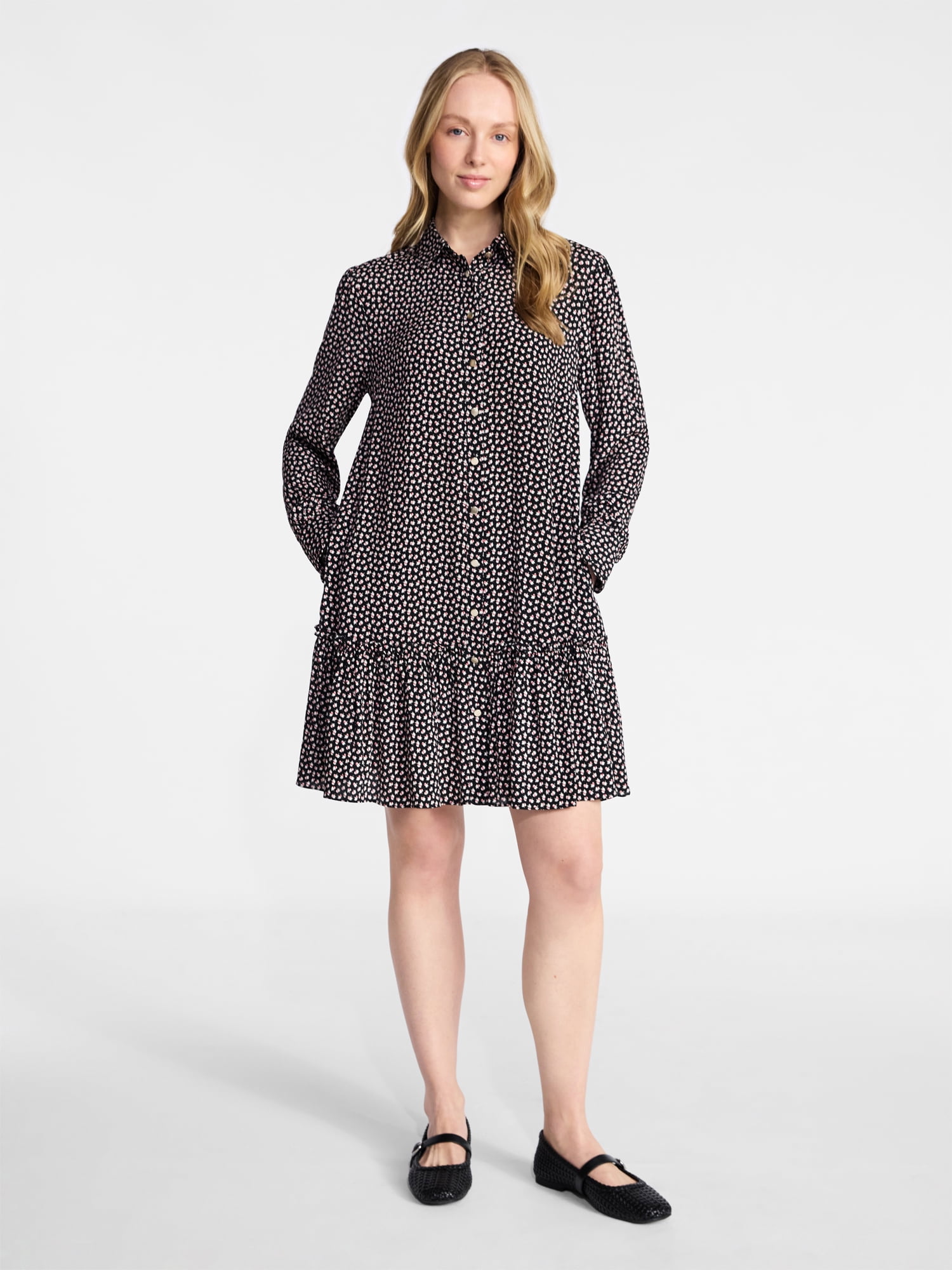 Time and Tru Women's Ruffle Mini Shirtdress, Sizes XS-XXXL