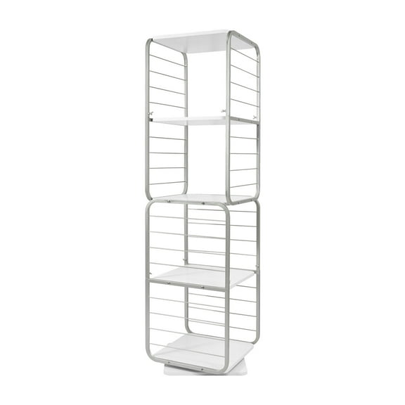 4-Tier Rotating Bookshelf, 360° Rotating Bookshelf Bookcase with Bookends for Small Spaces, Corner Shelf, Steel Frame, Grey