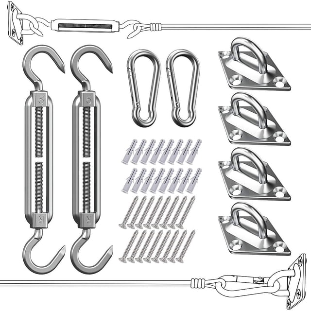 Adjustable Shade Sail Hardware, High Load Capacity Installation Set For Outdoor Sun Shelters, Anti-Rust Stainless Steel Fixtures For Easy And Secure Triangle, Square And Rectangle Shade Sail Mounting