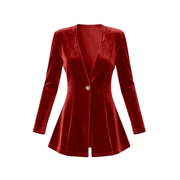 Scyoekwg Blazers for Women Long Sleeve Dressy Casual Velvet Jacket Button Slim Cardigan Coat for Evening Party (Red,XXL)