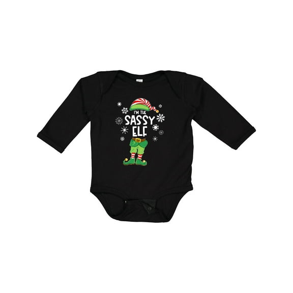 Inktastic Funny Christmas I'm the Sassy Elf with Shoes and Hat Boys or Girls Long Sleeve Baby Bodysuit
