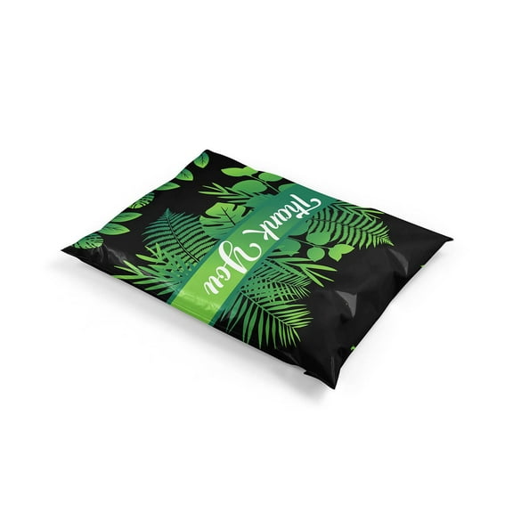 Shop4Mailers 10x13 Thank You Tropical Palm Leaves Banana Leaf Black Poly Bag Mailer Envelopes 2 Mil (100 Pack, Black)