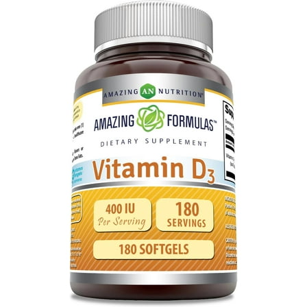 Amazing Formulas Vitamin D3 400 IU 180 Softgels Supplement | Non-GMO | Gluten Free | Made in USA