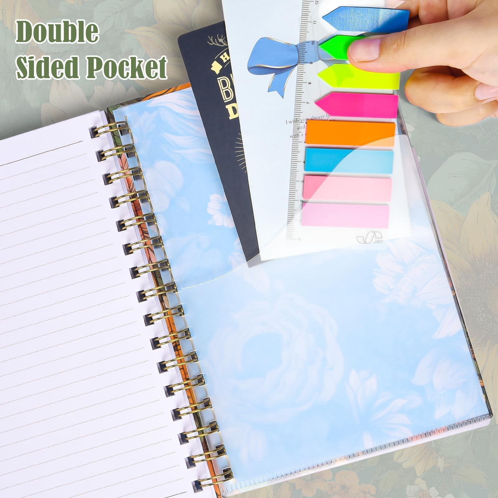 OMEYA Spiral Notebook 4 Pack, Lined Journal A5 Size, Hard Cover Spiral Notebook, Journals for Writing With 2 Pockets, College Ruled Notebook, Spiral Journals for Women