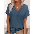 thumbnail image 6 of Womens Short Sleeve Sweater Waffle Knit Tops V Neck Spring Summer T Shirts Casual Blouses Outfits Blue L, 6 of 8