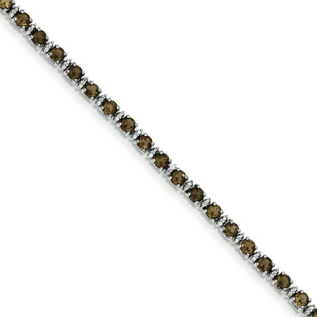 - 925 Sterling Silver Smoky Quartz Diamond Bracelet 7 Inch Gemstone For Women