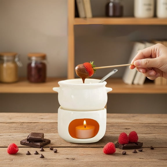 Fondue Pot Ceramic Chocolate Fondue Mug with Forks Personal Fondue Mugs Melting Pot for Chocolate, Cheese, Butter, Suitable for Home Party Wedding