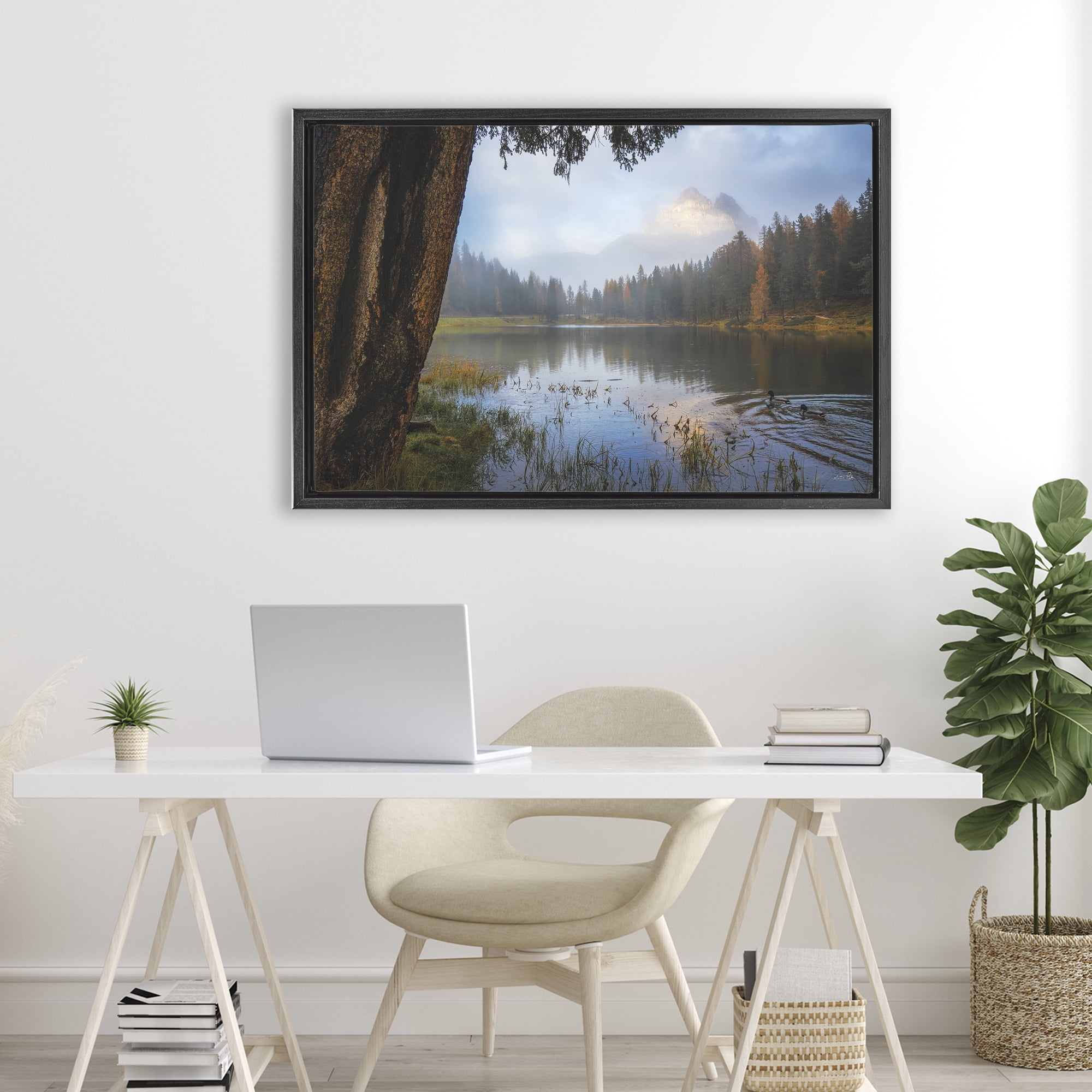 Stupell Industries Autumn Forest Reflections Black Framed Floater Canvas Wall Art, design by Martin Podt