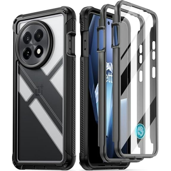 Poetic Guardian Case for OnePlus 13R 5G (2025), Built-in Screen Protector [Work with Fingerprint ID], Black/Clear