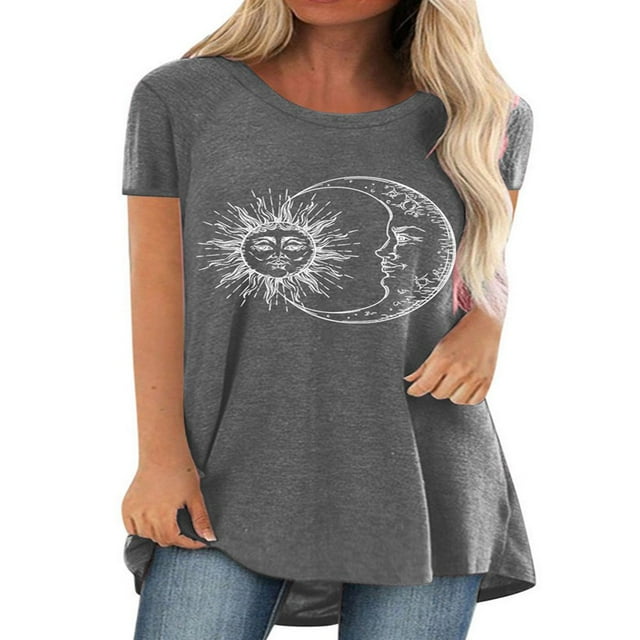 T-shirt à Manches Courtes pour Femmes, Hauts Grande Taille, Tunique Décontractée à Col en V, Blouse Ample