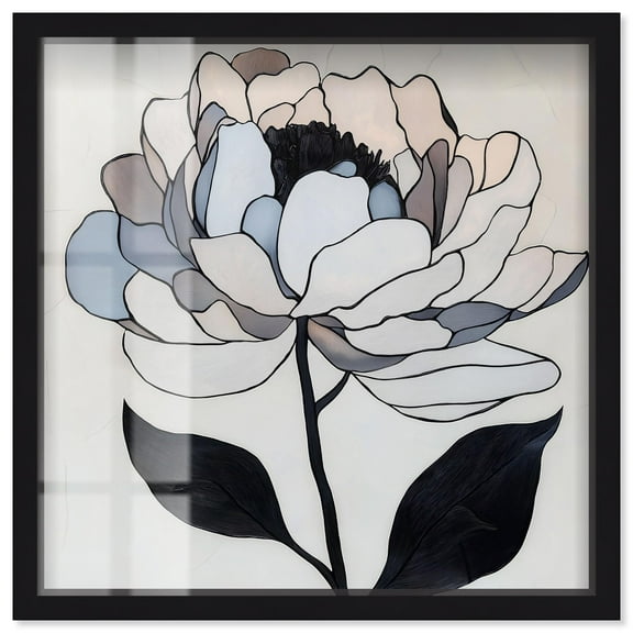 Gray Scale Flower II Shadowbox Print Elegant Floral Decor by Art Remedy, Black Frame, 12 x 12