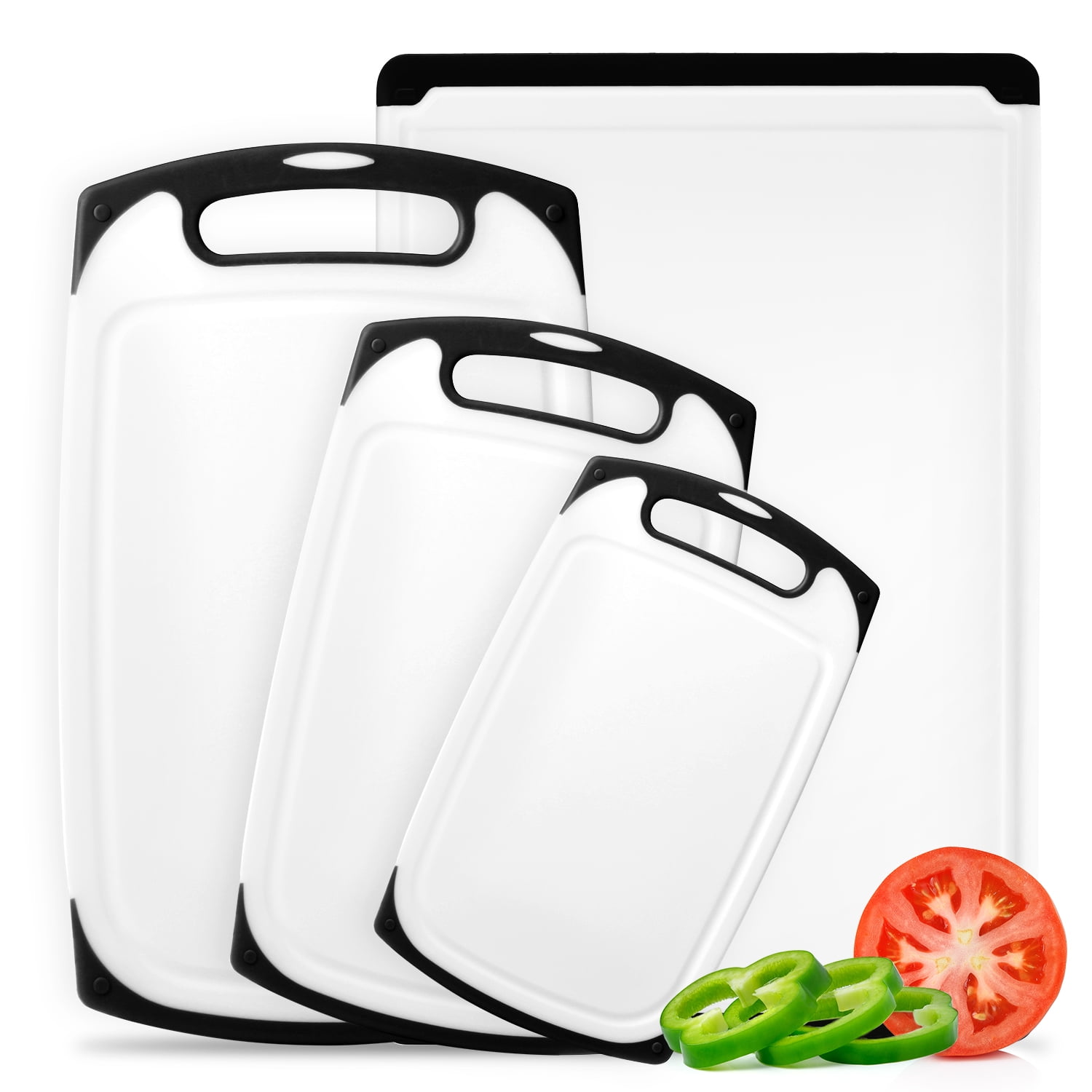 Set of 3 Kitchen Cutting Board Plastic Chopping Board Non-Slip Dishwasher Safe 