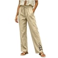 thumbnail image 3 of Oksale Lightweight Pants for Women Summer Lace Straight Leg Pants with Pockets Soft Comfy Drawstring High Waist Casual Pants Going Out Trousers 2026 Khaki S, 3 of 7