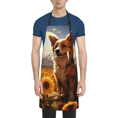 

Coaee Vintage Cute Corgi Sunflower for Waterproof Apron for Unisex Adult with Adjustable Bib Apron