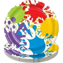 HOME & HOOPLA Artist Party Supplies - Paint Splatter Round Paper Dessert Plates for 16 Guests