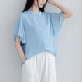 thumbnail image 4 of Camisas de Manga Corta para las Mujeres Casual, Botón de Cuello en V de la Moda de Verano, Top Suelto/Camisa Casual, 4 of 8