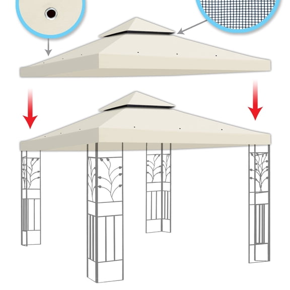 SUNRISEUMBRELLA 119“”x119” Gazebo Replacement Canopy Top Double Tier Canopy Top Cover(ECRU)