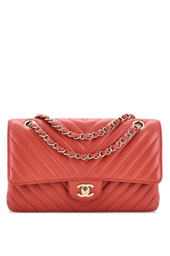 Pre-Owned Classic Double Flap Bag Chevron Lambskin Medium By Rebag