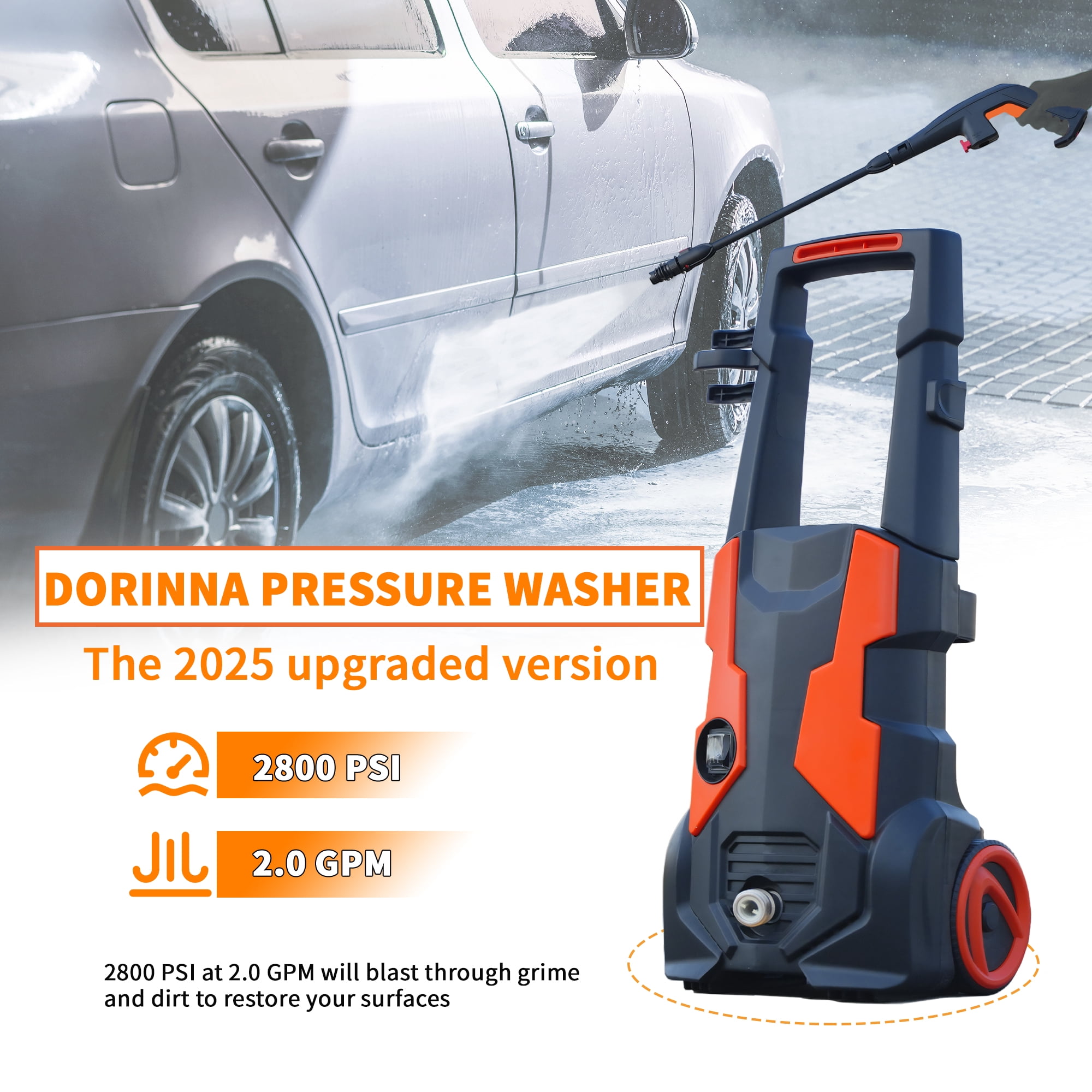 ONAIL Electric Pressure Washer,2800 PSI Extreme Cleaning Power & 2.0 GPM High Flow Rate, for Cars, Patios, and Floor Cleaning