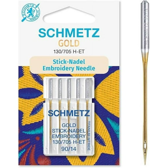 Teamwork Schmetz Gold Titanium Embroidery Needles Size 90/14