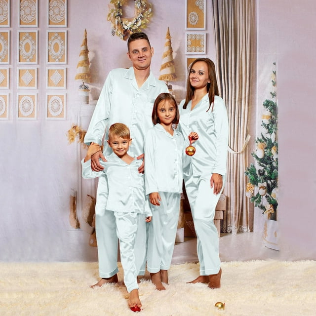Christmas Family Pajamas Matching Sets Satin Silk Christmas Pajamas for Family Button Down Christmas Eve Clothes Christmas Gifts Sets Silver Pajamas for Mom Pajamas