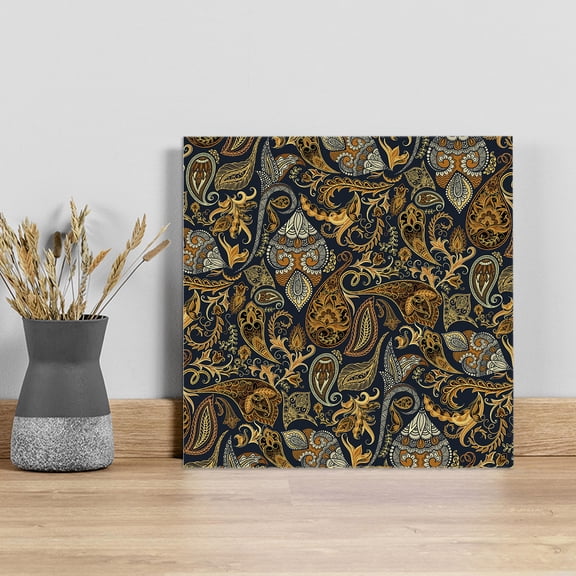 Boho Floral Wall Art Painting on Canvas, Vintage Botanical Paisley Flower Canvas Art Home Prints Wall Art Framed Modern Artwork for Living Room Bedroom Wall Decor 12x12in