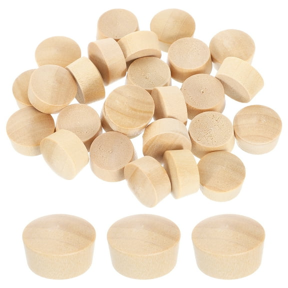 56Pcs Wood Button Plugs, 14mm/0.55" Flat Head Hardwood Screw Hole Plug Wooden Caps Buttons Wood Plug for Furniture Woodworking Craft Decor (15.5mm x 14mm)