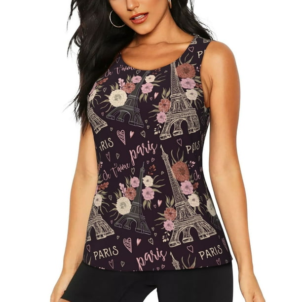 Fotbe Romantic Paris Blusas Sin Mangas para Mujer – Estilo Casual, Corte Suelto, Slim-Fit, Cuello Redondo Deportivo, Tops de Verano para Gimnasio y Yoga-X-Large