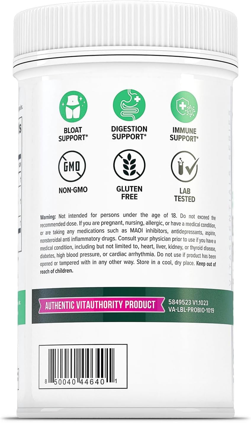 Vitauthority Essential Probiotics with Prebiotics and Postbiotics for Gut Health, 60 Capsules