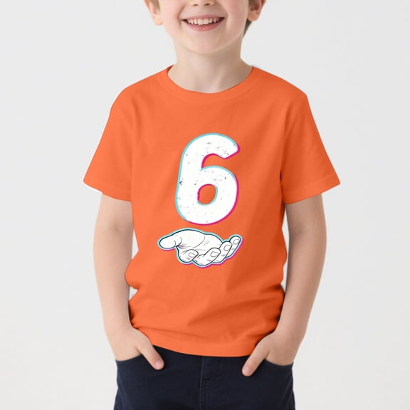 Spazoro Boys T-Shirts Tee, Six Print Summer Short Sleeve Crew Neck Casual Tops for Kids Orange Size 4