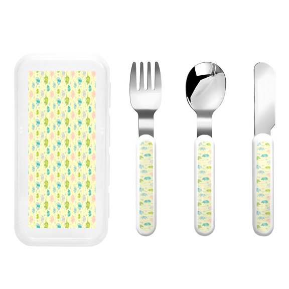 Honeii Armadillo Floral Print Children's Knife, Fork And Spoon Set,Reusable Utensils Set with Case,Travel Cutlery Set,for Kids Adults Camping