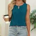 thumbnail image 5 of Jinhomg Cotton Linen Tank Tops for Women 2026 Summer Pleated Blouses Keyhole Round Neck Sleeveless Top Blue Green L, 5 of 6
