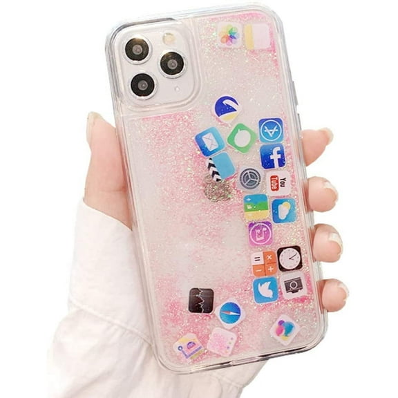 Liquid Glitter App Icons Bling Quicksand (Pink) Case Cover for Apple iPhone 11 Pro Max