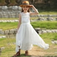 thumbnail image 7 of LIIPEE Girls Sleeveless Long Dress Kids Summer Solid Color Lace Ruffle Flowy A Line Party Gown Dresses With Asymmetrical Hem,9-10 Years, 7 of 7