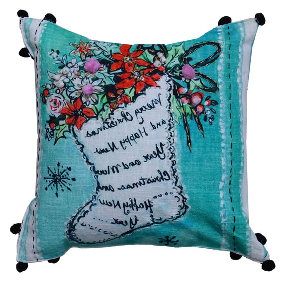 Throw Pillow Cover Christmas Stockings Embroidered & Printed