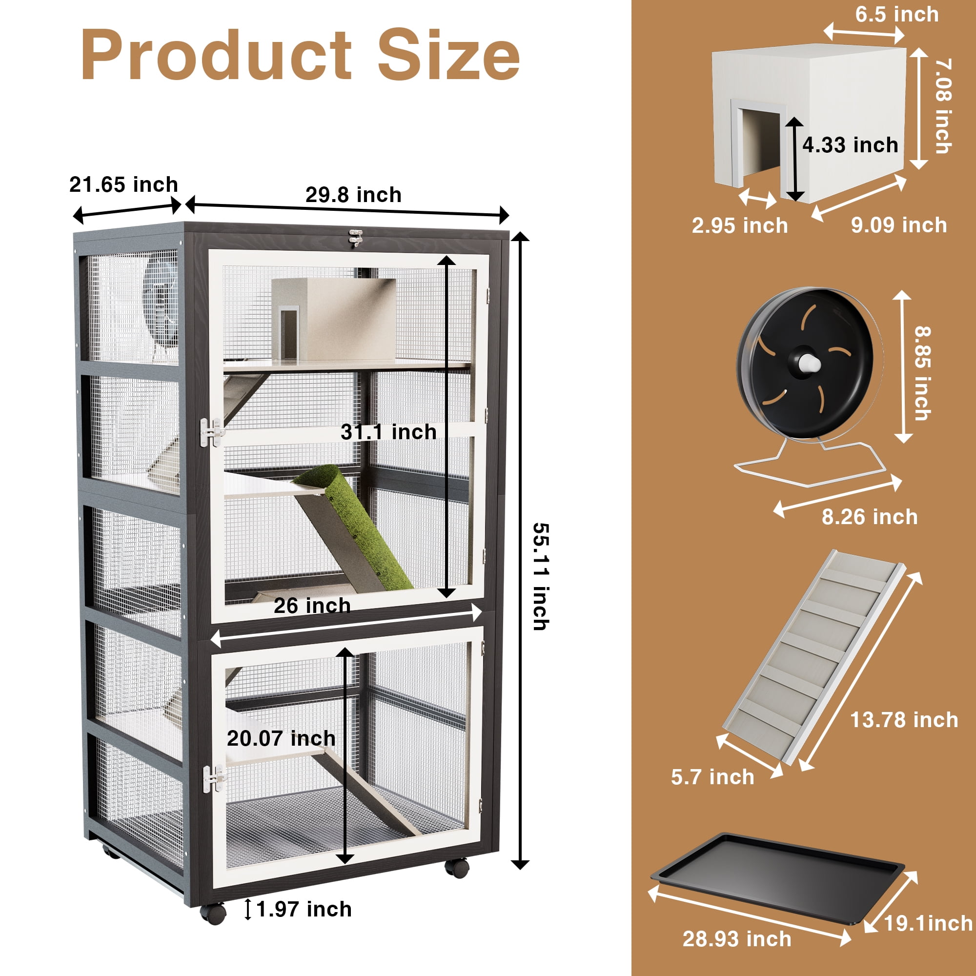 Strafriture  Large Chinchilla Cage, 55.1"H 4 Levels Ferret Cage with Chew-Proof Edges, PVC Platforms, Rolling Wheels & Ramp for Hamster, Rat, Gerbil