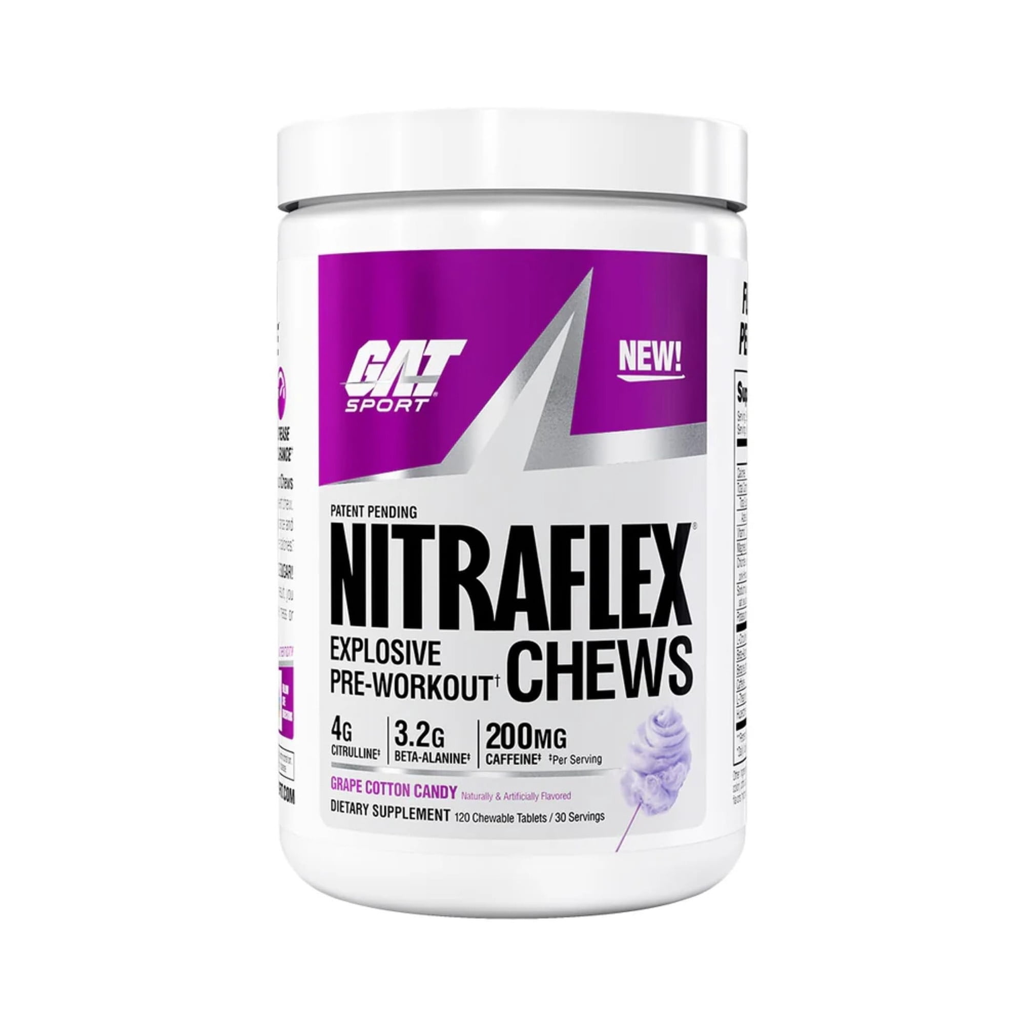 GAT SPORT NITRAFLEX PREWORKOUT CHEWS - Grape Cotton Candy, 120 Tablets