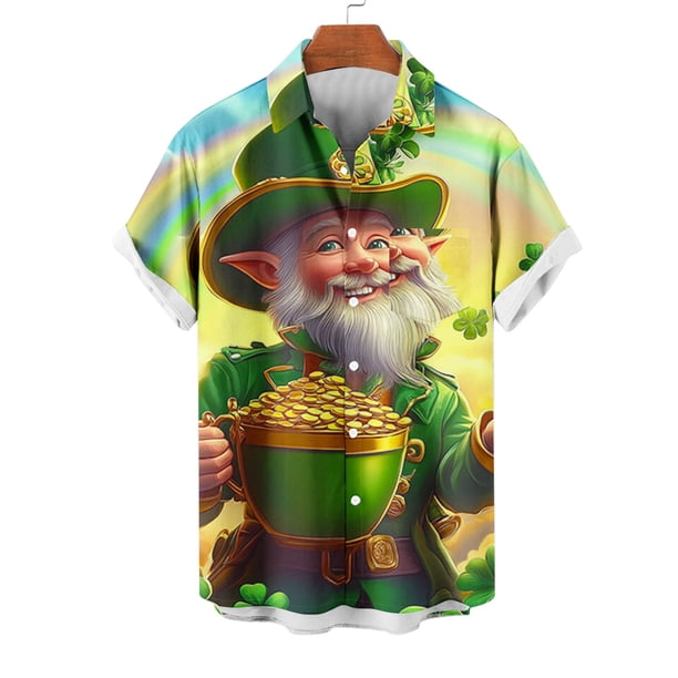 Blusa y camisa de manga corta con cuello vuelto para hombre, blusa informal de moda con cuello vuelto, blusa estampada de manga corta con botones, blusa de poliéster para hombre