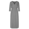 thumbnail image 4 of ZZwxWA Women 3/4 Sleeve V Neck Maxi Dress Summer Casual Solid Elastic High Waist Side Split Long Dress with Pockets, 4 of 5