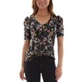thumbnail image 1 of Bcx Juniors’ Puff-Shoulder Twist-Hem Top, Black multi, Medium, 1 of 3