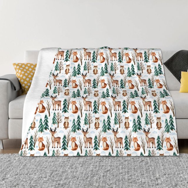 Fotbe Winter Woodland Friends Manta de Franela con Estampado, Manta Ultrasuave para Cama, Sofá, Auto, Hipoalergénica y Antibolitas-80"x60"