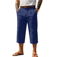 thumbnail image 2 of Men's Shorts Casual Cotton Linen Button Elastic Waist Summer Beach Golf Shorts with Pockets Dark Blue L, 2 of 4