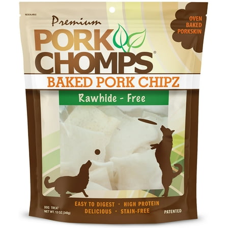 Pork Chomps Premium Rawhide-Free Baked Pork Chipz Dog Chews, 3 Inch, 12 oz Bag